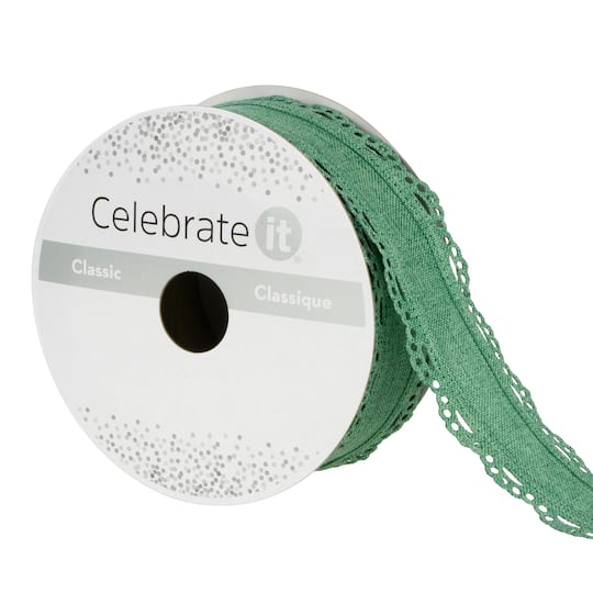 1.5&#x22; x 4yd. Lace Edge Linen Wired Ribbon by Celebrate It&#x2122; Classic